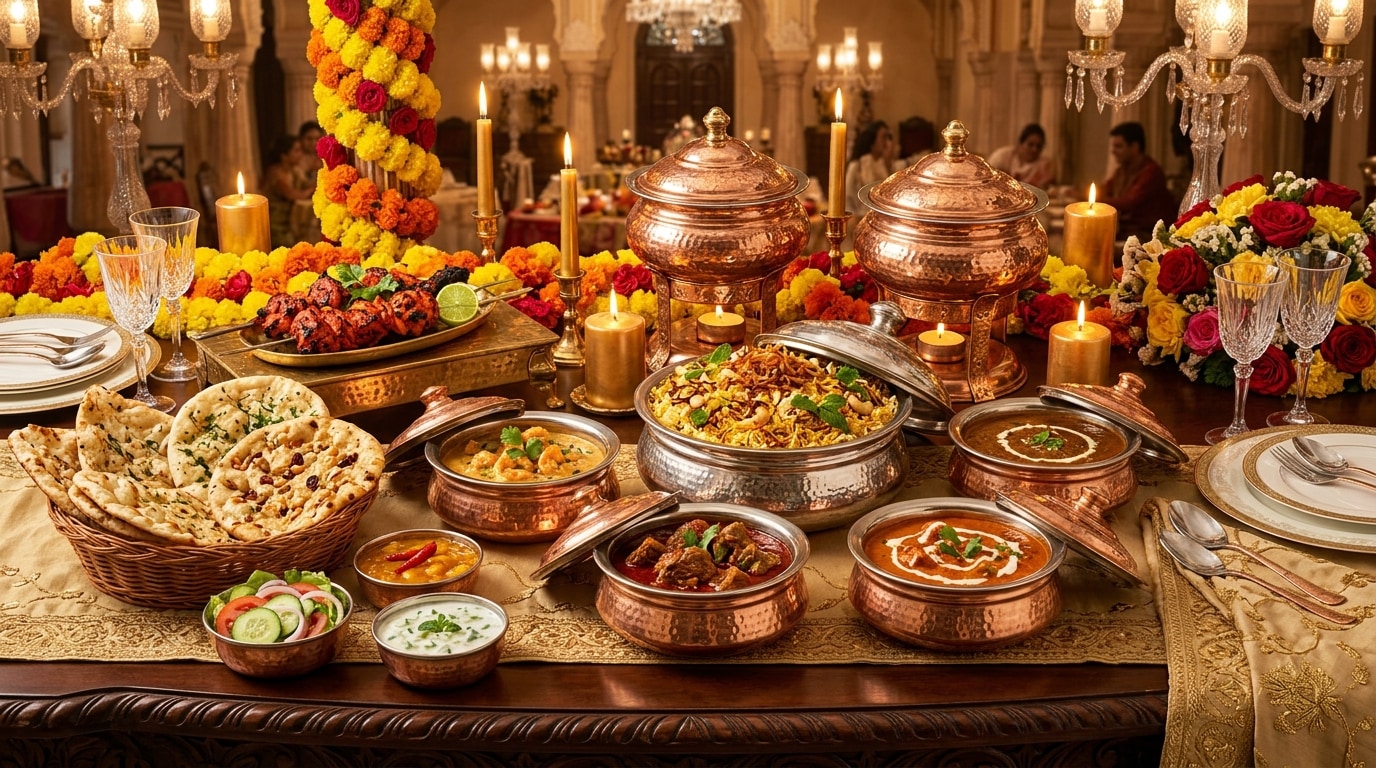 Rani Feast luxury catering spread with multiple courses and accompaniments