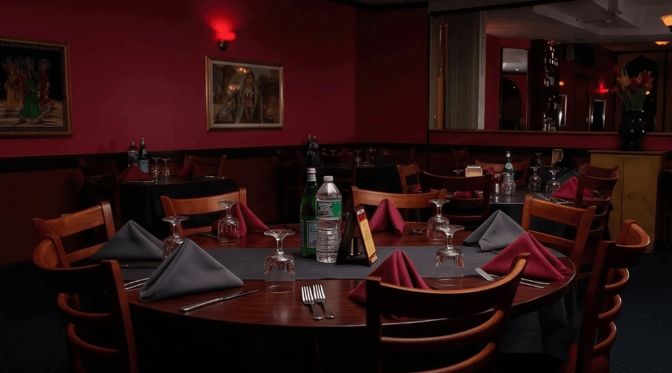 Concept: dining room, dark studio lighting