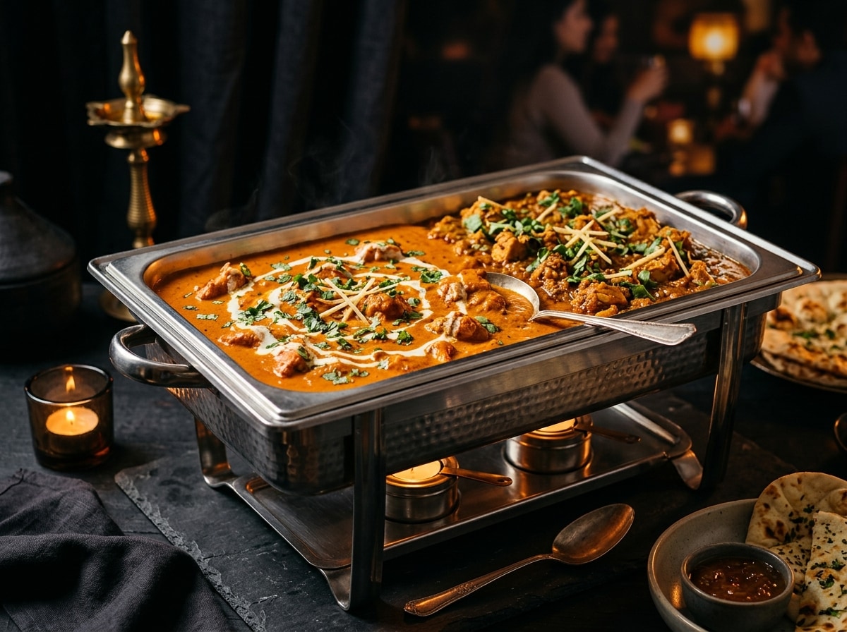 Chicken curry party tray prepared fresh at Rani Mahal